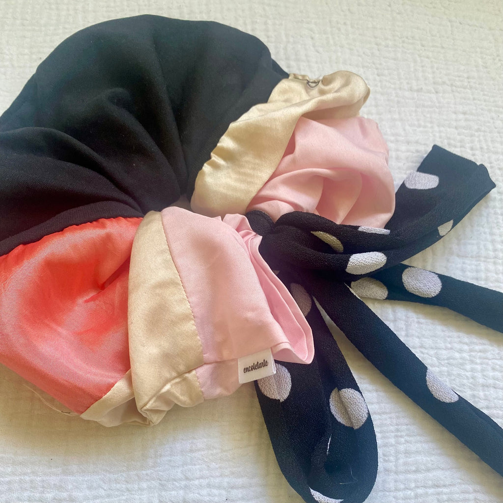 Scrunchie Patchwork Listón Rosados Puntos