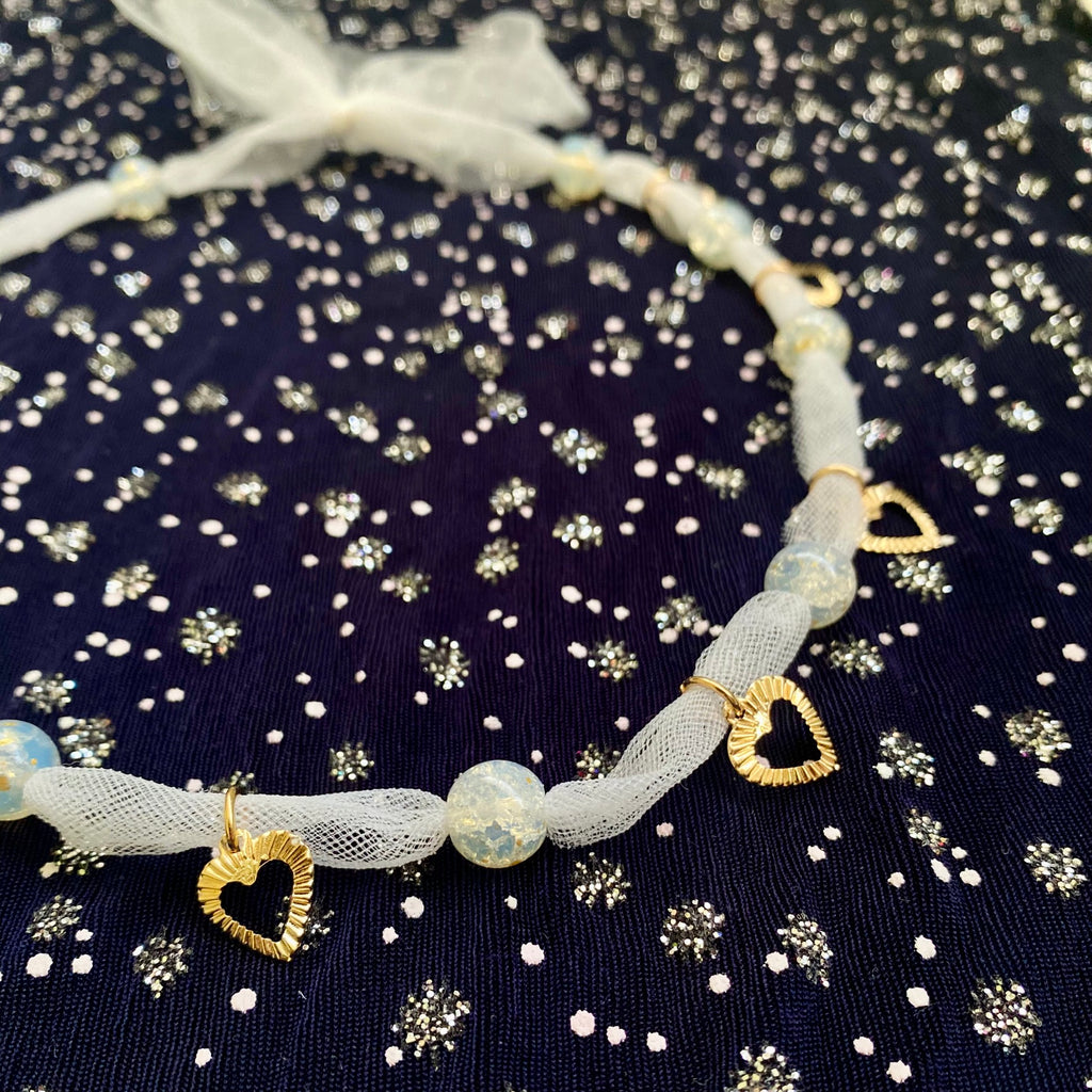 Collar Transparencia Corazones Blanco c/ Dorado