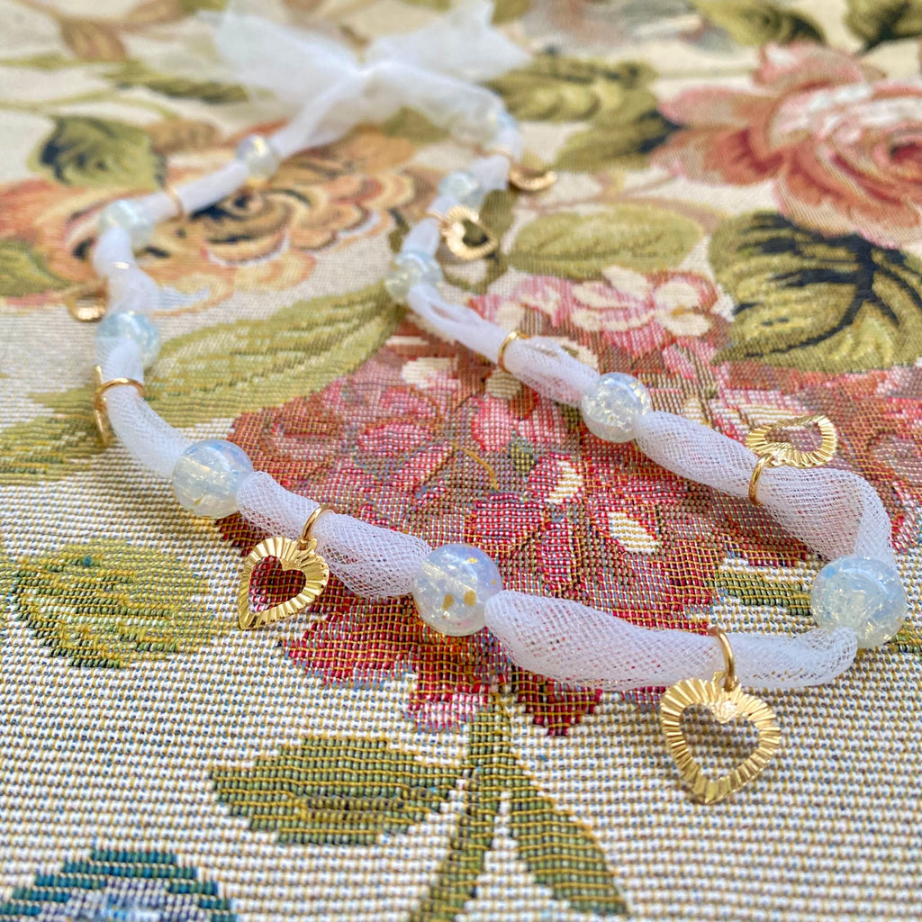 Collar Transparencia Corazones Blanco c/ Dorado