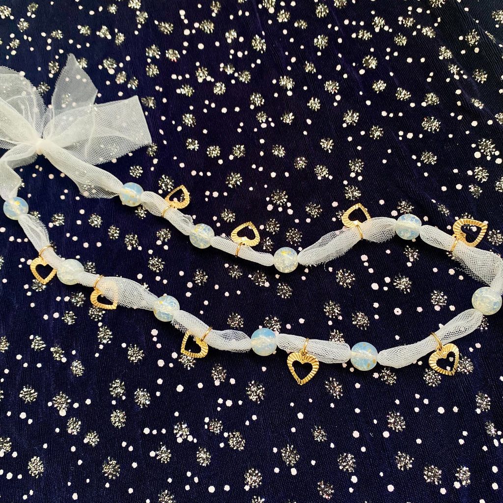 Collar Transparencia Corazones Blanco c/ Dorado