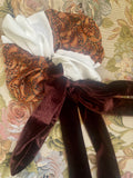 Scrunchie Patchwork Listón Café c/ Blanco